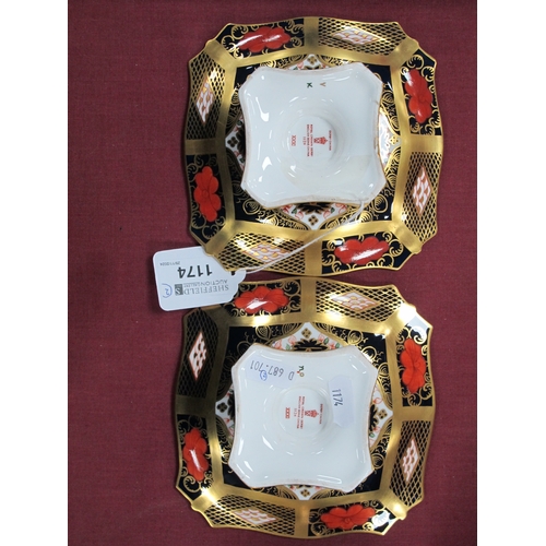 1174 - Royal Crown Derby 1128 Imari Pattern Pedestal Bon Bon Dishes, heavy gilded with wavy rims, 14cm wide... 