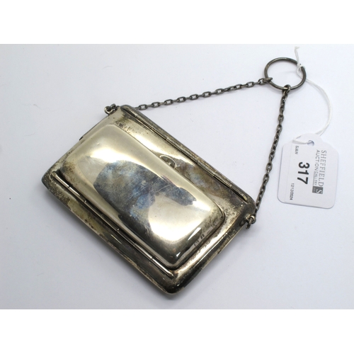 317 - An Edwardian Hallmarked Silver Chatelaine Card Case / Coin Purse, J.B.LTD, Birmingham 1910, of plain... 