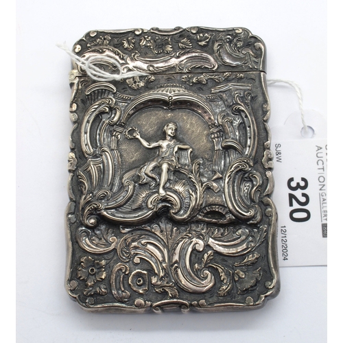 320 - A Victorian Hallmarked Silver Highly Decorative Card Case, N.M, Birmingham 1846, of shaped rectangul... 