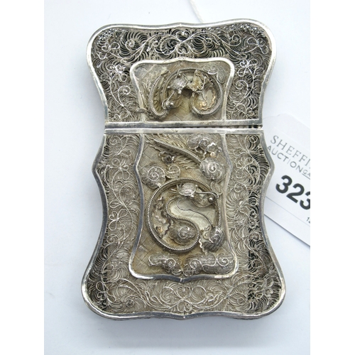 323 - A Circa XIX Century Highly Decorative Chinese Export Filigree Card Case, of shaped rectangular form ... 