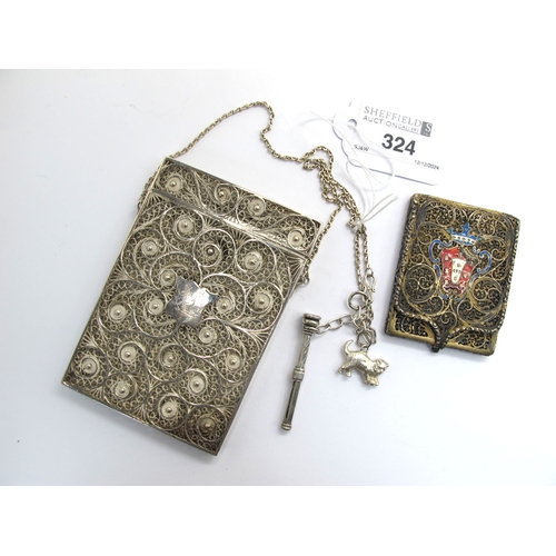 324 - A Highly Decorative Continental Filigree Card Case, intiricate scroll decoration throughout with bea... 