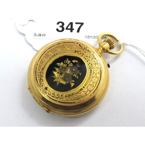 347 - A Highly Decorative Full Hunter Ladies Fob Watch, the unsigned dial with Arabic numerals and seconds... 