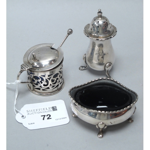 72 - An Edwardian Hallmarked Silver Mustard Pot, William Hutton & Sons, Birmingham 1902, of pierced scrol... 