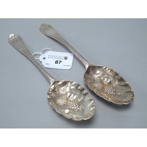 87 - A Georgian George III Hallmarked Silver Berry Spoon, (makers mark rubbed), London 1763; Together wit... 