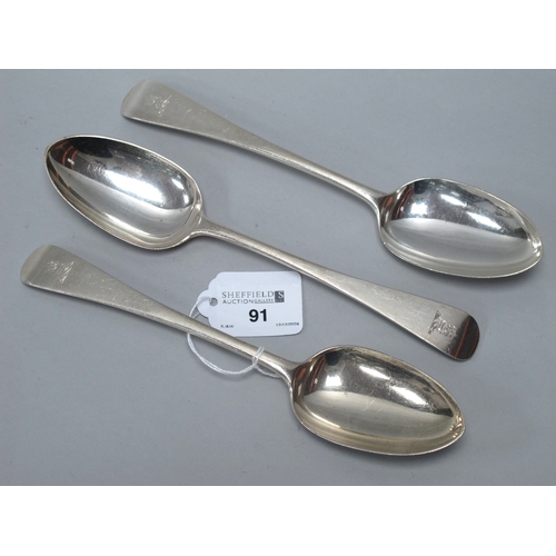 91 - A Set of Three Matched Victorian Hallmarked Silver Serving Spoons, GA, London 1854, rattail pattern ... 