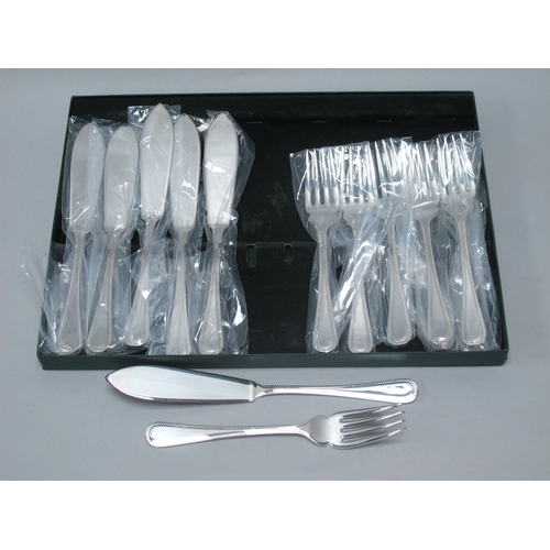 95 - A Set of Eighteen Hallmarked Silver Beaded Pattern Fish Knives and Forks, NBC, Sheffield 1993, (appr... 