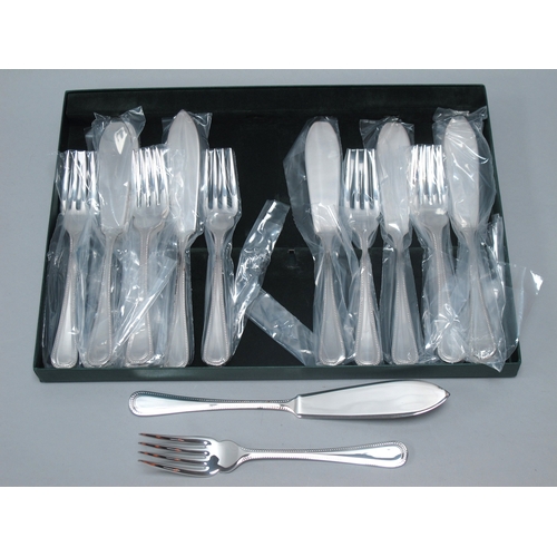 96 - A Set of Eighteen Hallmarked Silver Beaded Pattern Fish Knives and Forks, NBC, Sheffield 1993, (appr... 