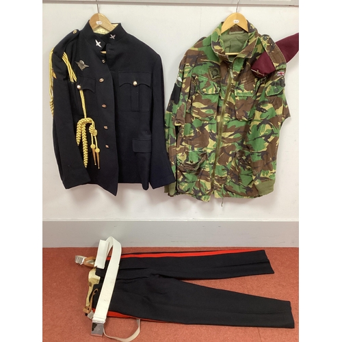 404 - British Army Parachute Regiment, red beret DPM smock, No 1 dress jacket, trousers, belt and braces a... 