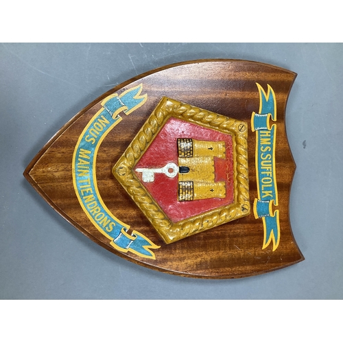 412 - Royal Navy HMS Suffolk Ships Crest on Plaque.