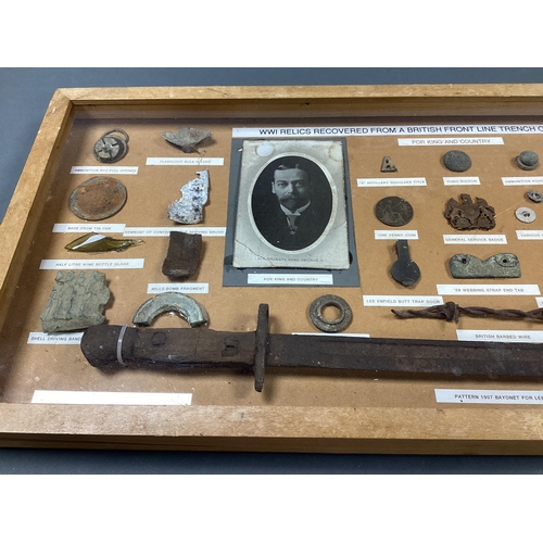 417 - WWI Framed Relics, recovered from former British Front Line Trench, in the Ypres area.