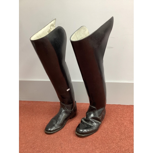 430 - British Army Leather Household Cavalry Boots, horseshoes fitted to heels, various marks, left boot 1... 