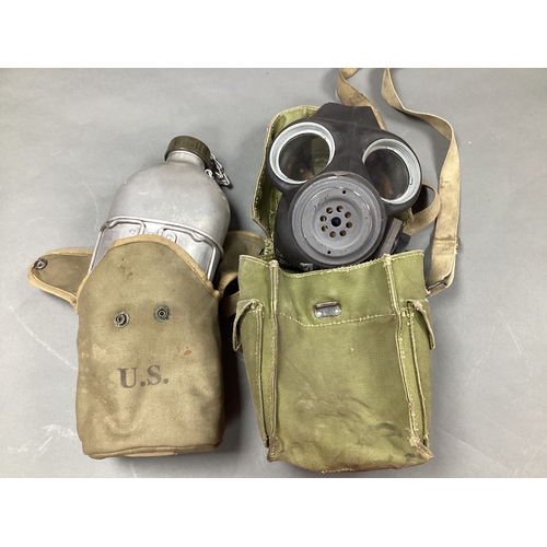 433 - WWII British Mark II A Light Respirator and Webbing Pouch, respirator stamped with broad arrow and d... 