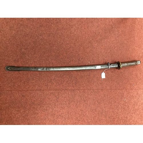 445 - European Military Curved Sword, adapted to resemble Samurai Katana Sword, painted metal hilt with me... 