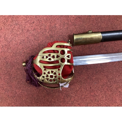 454 - Reproduction Scottish Basket Hilt Broadsword and Leather Covered Scabbard.