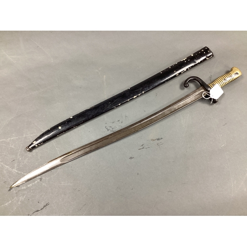 467 - XIX Century French Model 1866 Chassepot Bayonet and Scabbard, with faint manufacturer mark.