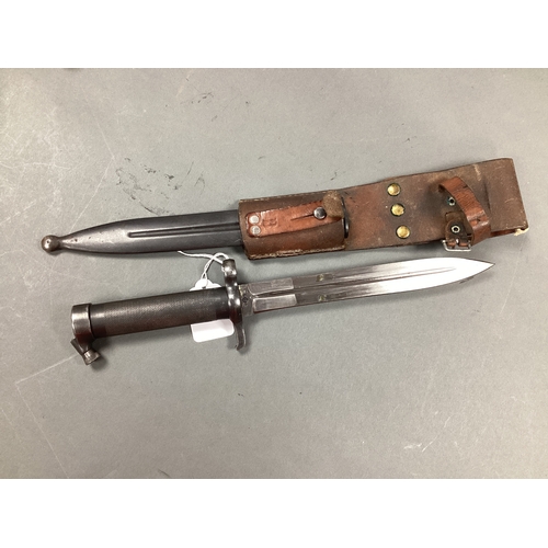 489 - XIX Century Swedish M1896 Mauser Bayonet, Scabbard and Leather Frog, with crown stamp and manufactur... 