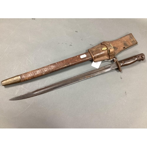 507 - WWI British 1907 Pattern Bayonet Scabbard and Frog, various issue and inspection marks to blade