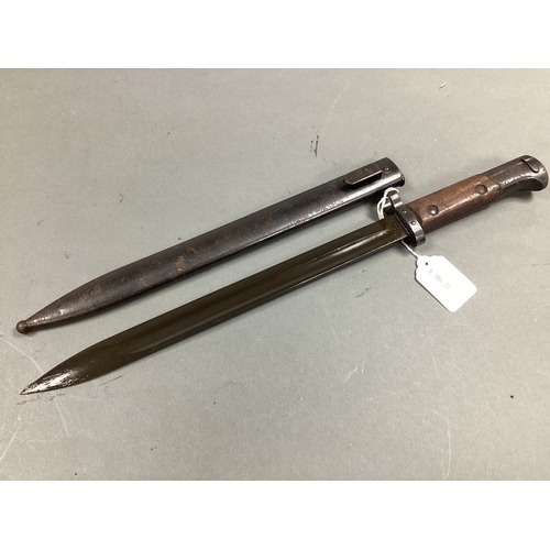 517 - Czech VZ24 Mauser Bayonet and Scabbard, with various marks to scabbard and frog stud.