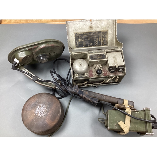 542 - WWII British Army Drill Land Mine, impressed RCD 1940, field telephone set D MKV 1940 by Plessey & N... 