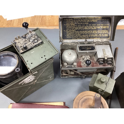 546 - WWII British Army Field Telephone Set D MKV 1939 by Plessey, daylight signalling lamp, including box... 