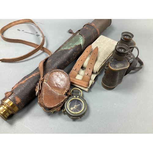 568 - WWI Briitish Verners Prismatic Marching Compass and Leather Case, marks to compass include broad arr... 