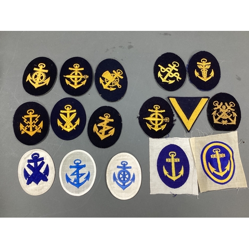 569 - WWII German Third Reich Kriegsmarine Career Cloth Insignia, including torpedo, engine and clerical (... 