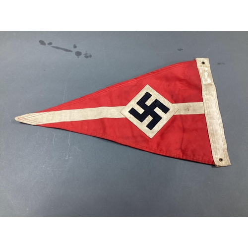 576 - WWII German Third Reich Double Sided Hitler Youth Pennant, ink stamped 1941, some soiling and stains... 