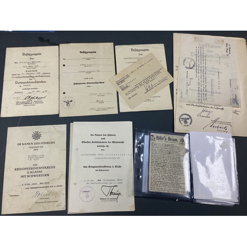 597 - WWII German Third Reich Wehrmacht Ephemera, including various award presentation certificates, death... 