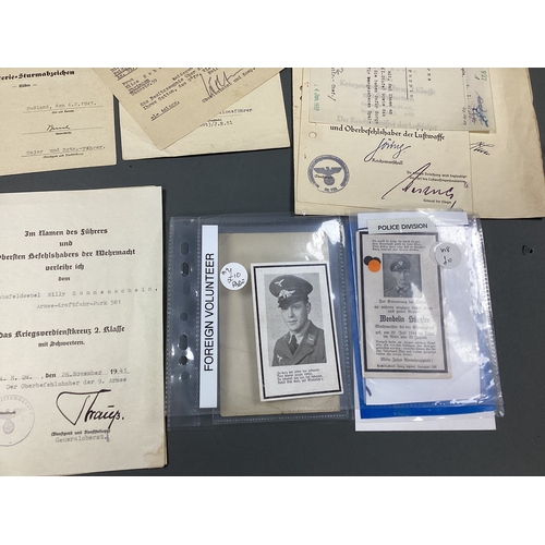 597 - WWII German Third Reich Wehrmacht Ephemera, including various award presentation certificates, death... 