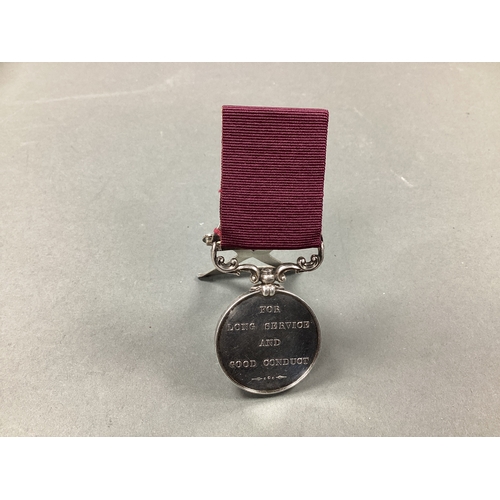 670 - Army Long Service and Good Conduct Medal, adapted into menu card holder for use in officer's mess. M... 