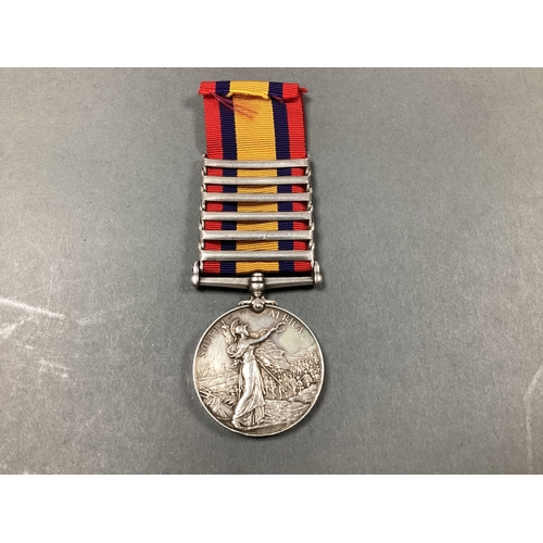 671 - Boer War Queens South Africa Medal with 6 Clasps Cape Colony, Orange Free State Transvaal, Tugela He... 