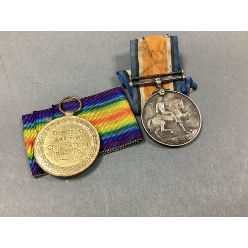 696 - WWI Casualty Medal Duo, comprising British War Medal & Victory Medal awarded to 47345 Pte H Totty Y ... 