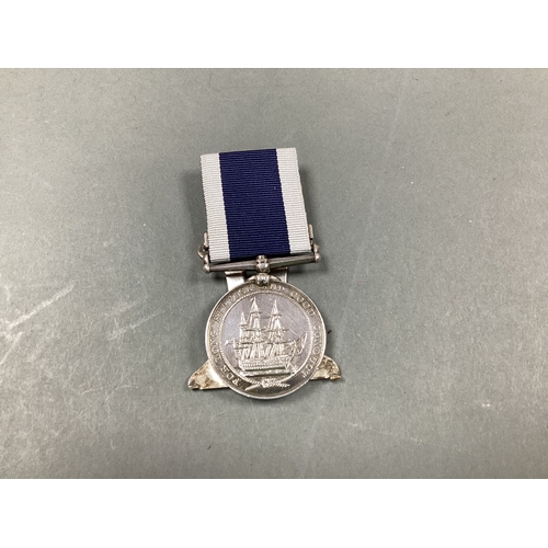 703 - Naval Long Service and Good Conduct Medal, adapted into menu card holder for use in officer's mess. ... 