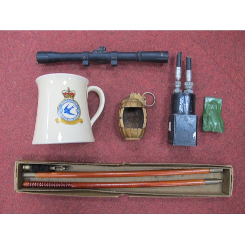 550 - Cutaway No.36 Mills Hand Grenade, aircraft instrument gauge, 4x20 Bisley Telescopic Gun Sight (poor ... 