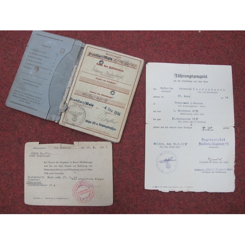 607 - WWII German Third Reich Ephemera, including service books (x 2), work books (x 2), driving licences,... 