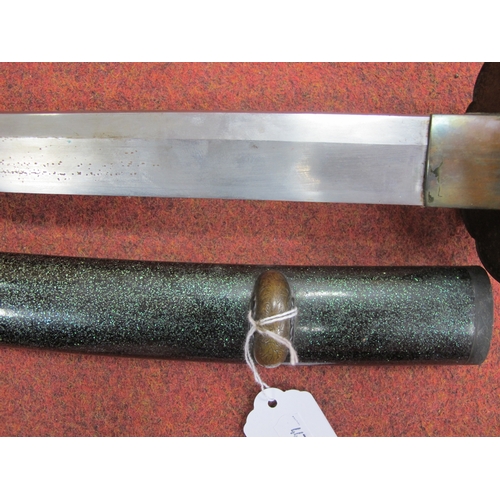 447 - Japanese Samurai Katana Sword and Scabbard, with green metallic finish, curved blade with tsuka (loo... 