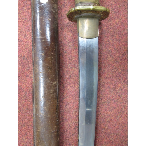 446 - WWII Japanese Army Officers Shin Gunto Pattern Sword and Scabbard, handmade blade with gilt bronze t... 