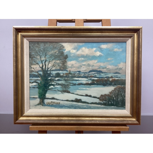 1191 - WILLIAM BURNS (Sheffield Artist, 1923-2010) *ARR 'Snow in the Cotswolds', oil on board, signed lower... 