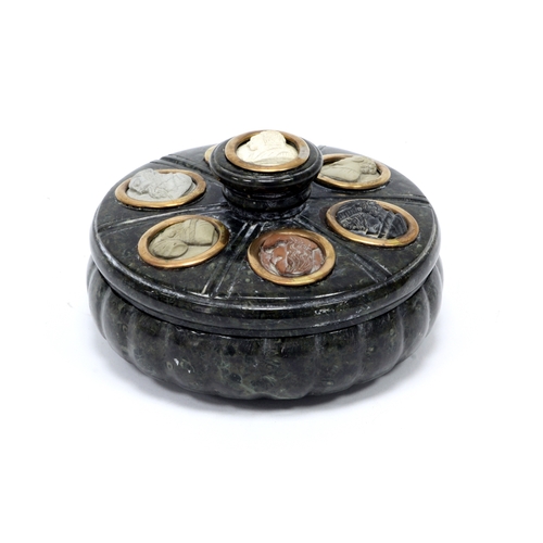 1275 - A Late XIX Century Italian Grand Tour Canted Marble Desk Top Inkwell, of fluted circular form, inset... 