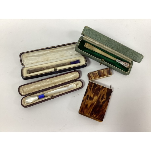 1331 - A Late XIX Century Tortoiseshell and Bone Card Case, of rectangular form with hinged cover, 8.5cm lo... 