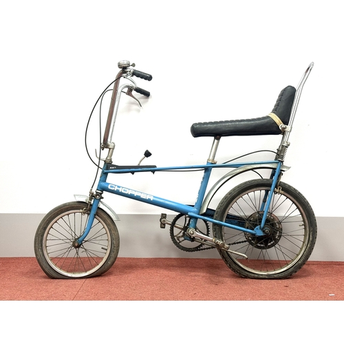 1335 - Raleigh Chopper Mk1 bicycle in ‘ Horizon Blue’. 3-speed Sturmey Archer gears with AWT shifter. Rear ... 