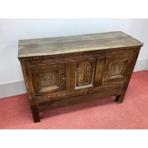 1478 - A XVII Century and Later Oak Cabinet on Stand, with carved frieze, central panel, twin panelled cupb... 