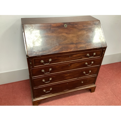 1479 - An XVIII Century Mahogany Bureau, with fall front to fitted interior, four long drawers, on bracket ... 