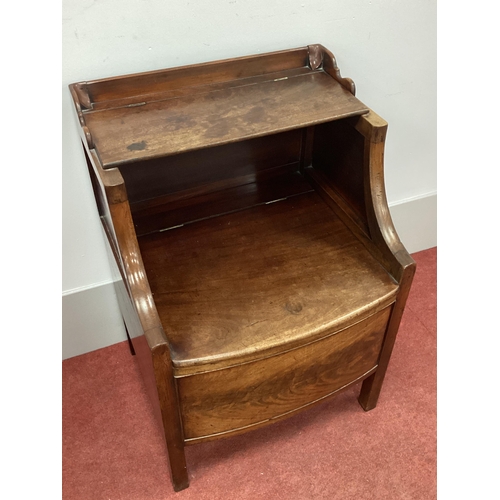 1495 - A XIX Century Bow Fronted Bedside Commode, with hinged top shelf, rising seat (with chamberpot), on ... 