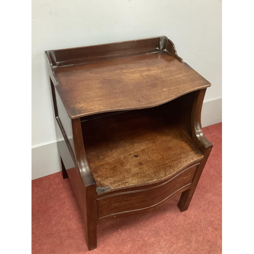 1496 - A XIX Century Mahogany Serpentine Shaped Bedside Commode, with hinged top shelf, rising seat (with c... 