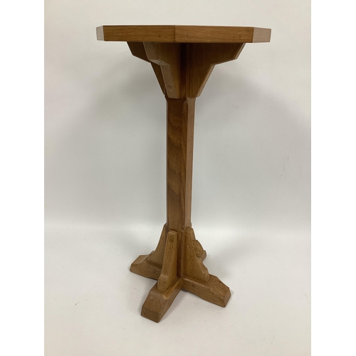 1501 - A Peter Heap, Wetwang 'Rabbit Man' Oak Wine Table, with octagonal top with leather inset and raised ... 