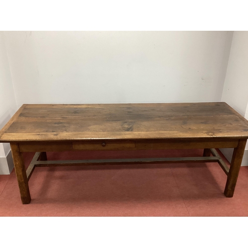 1508 - A Large Oak Farmhouse Table, with five plank top, single drawer, chopping board slide, on chamfered ... 