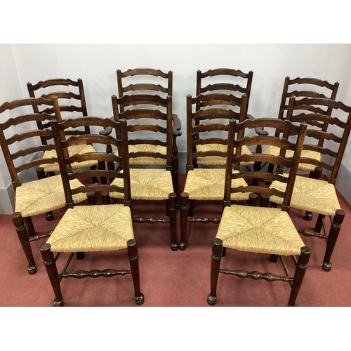 1509 - A Set of Ten XIX Century Style Ash Ladder Back Chairs (Two Carver, Eight Single), with rushed seats ... 