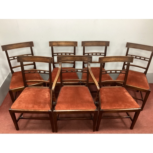 1514 - A Set of Seven Regency Dining Chairs, (one carver, six single) with rectangular inlaid top rail, the... 