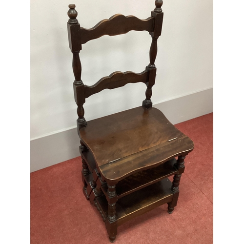 1529 - A Late XIX Century Stained Mahogany Metamorphic Chair/Library Steps, with shaped centre rails on tur... 